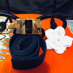 Men's 34” Black Webbing Belt with Gold Buckle
